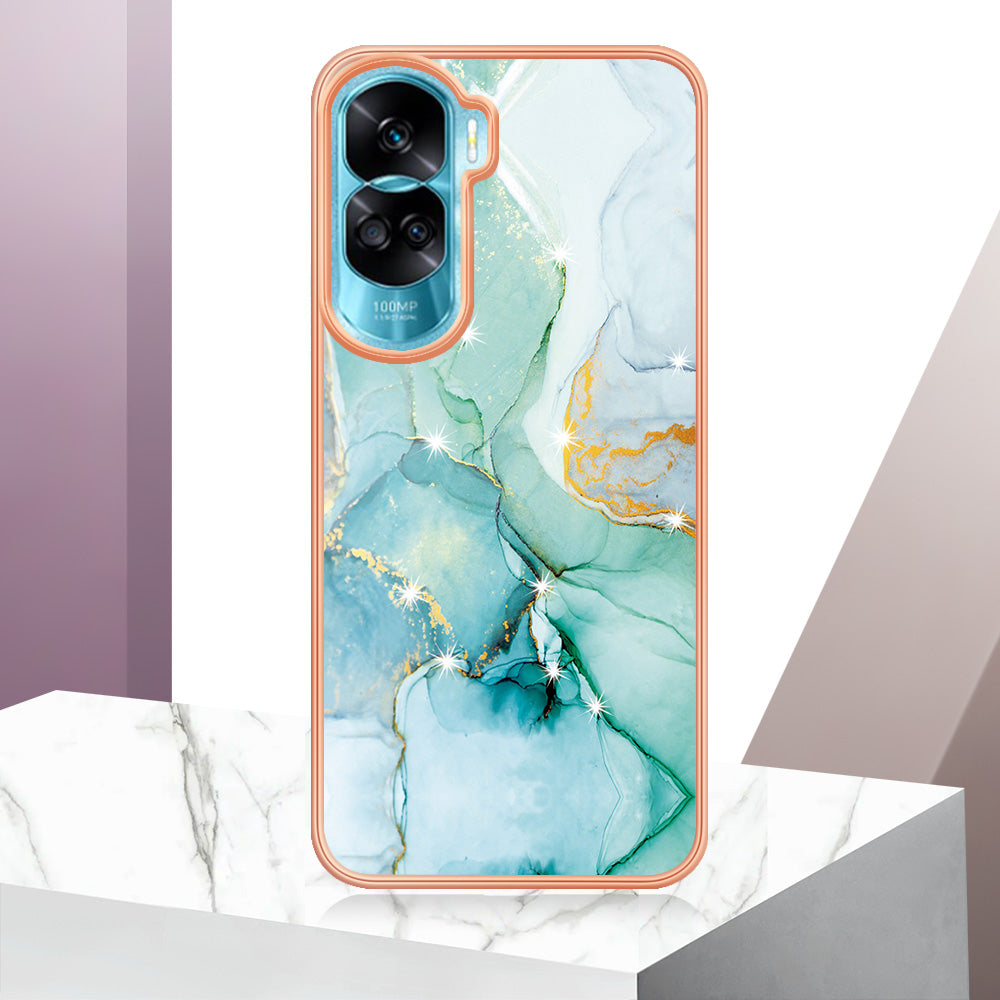 YB IMD Series-2 for Honor 90 Lite 5G / X50i 5G Electroplated Marble Pattern TPU Case IMD Protective Phone Cover