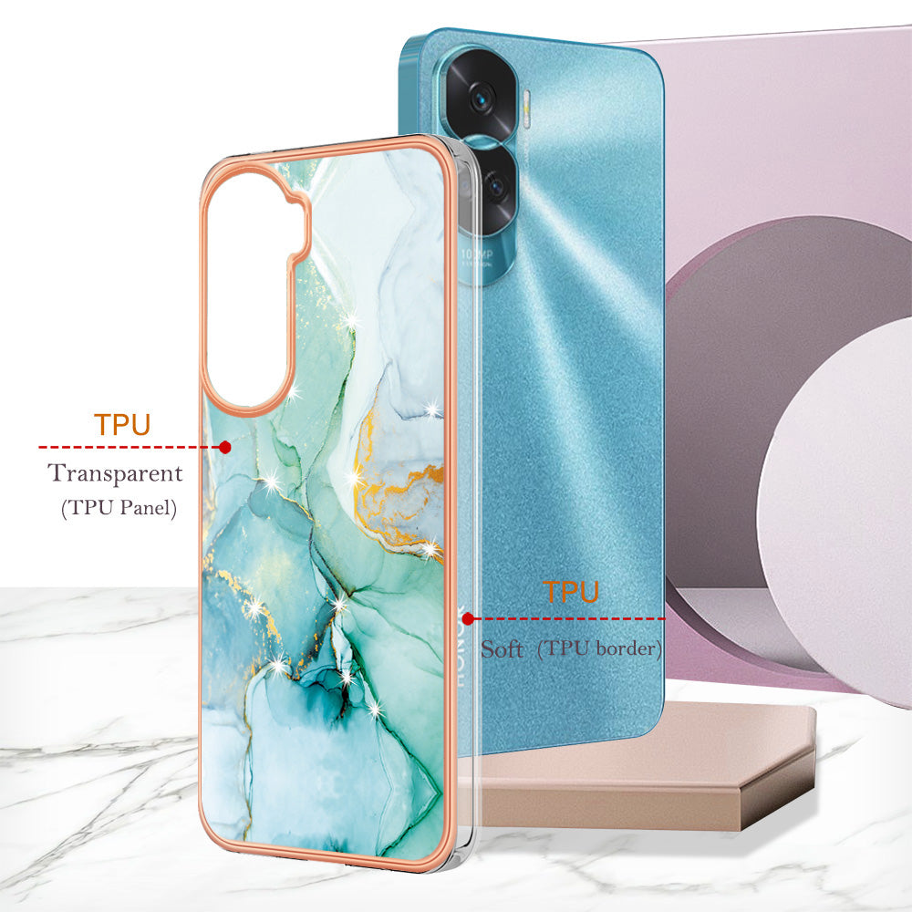 YB IMD Series-2 for Honor 90 Lite 5G / X50i 5G Electroplated Marble Pattern TPU Case IMD Protective Phone Cover