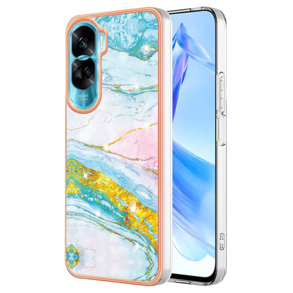 YB IMD Series-2 for Honor 90 Lite 5G / X50i 5G Electroplated Marble Pattern TPU Case IMD Protective Phone Cover