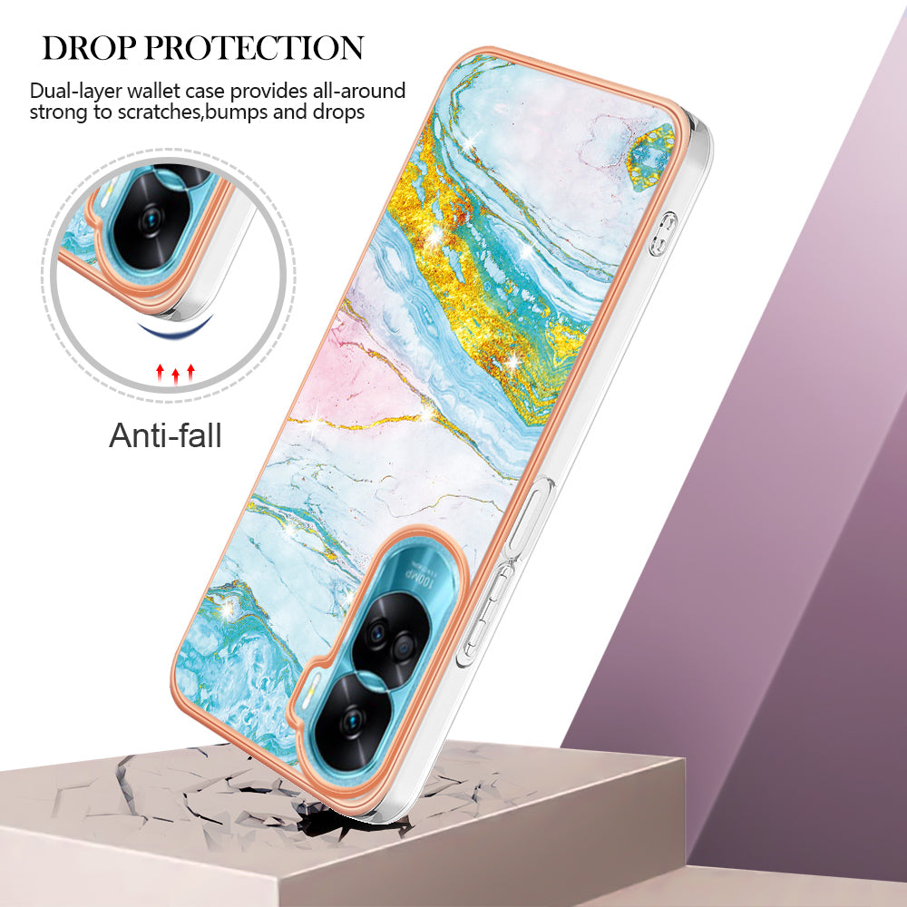 YB IMD Series-2 for Honor 90 Lite 5G / X50i 5G Electroplated Marble Pattern TPU Case IMD Protective Phone Cover