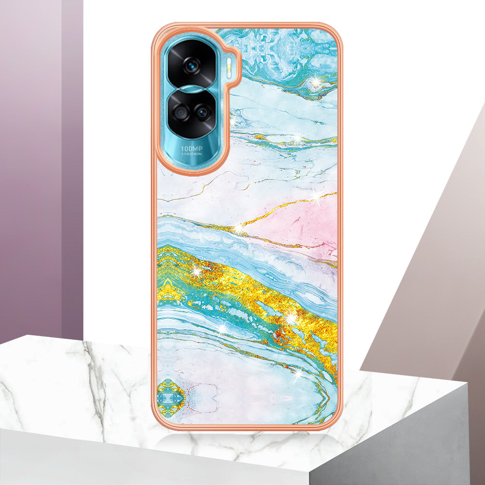 YB IMD Series-2 for Honor 90 Lite 5G / X50i 5G Electroplated Marble Pattern TPU Case IMD Protective Phone Cover