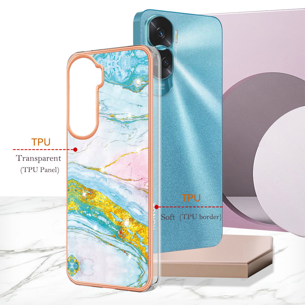 YB IMD Series-2 for Honor 90 Lite 5G / X50i 5G Electroplated Marble Pattern TPU Case IMD Protective Phone Cover