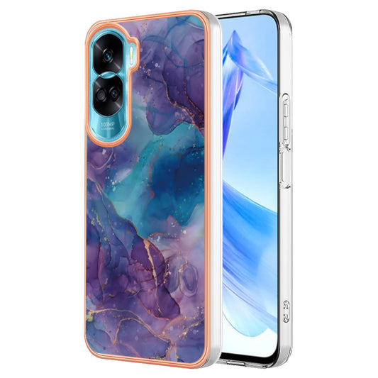 YB IMD Series-16 Style-E For Honor 90 Lite 5G / X50i 5G Marble Pattern Phone Case 2.0mm TPU IMD Electroplated Cover