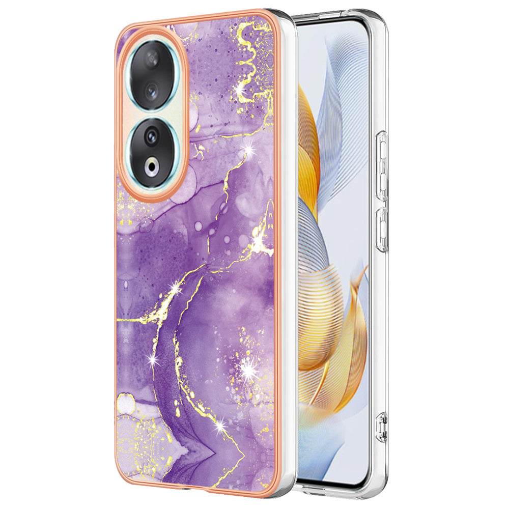 YB IMD Series-2 For Honor 90 Marble Pattern IMD Phone Case Electroplating TPU Anti-drop Cover