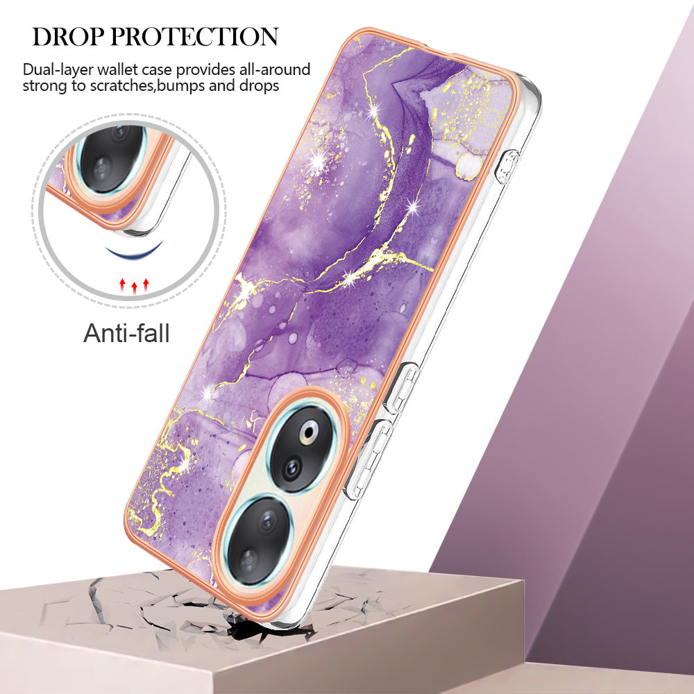 YB IMD Series-2 For Honor 90 Marble Pattern IMD Phone Case Electroplating TPU Anti-drop Cover