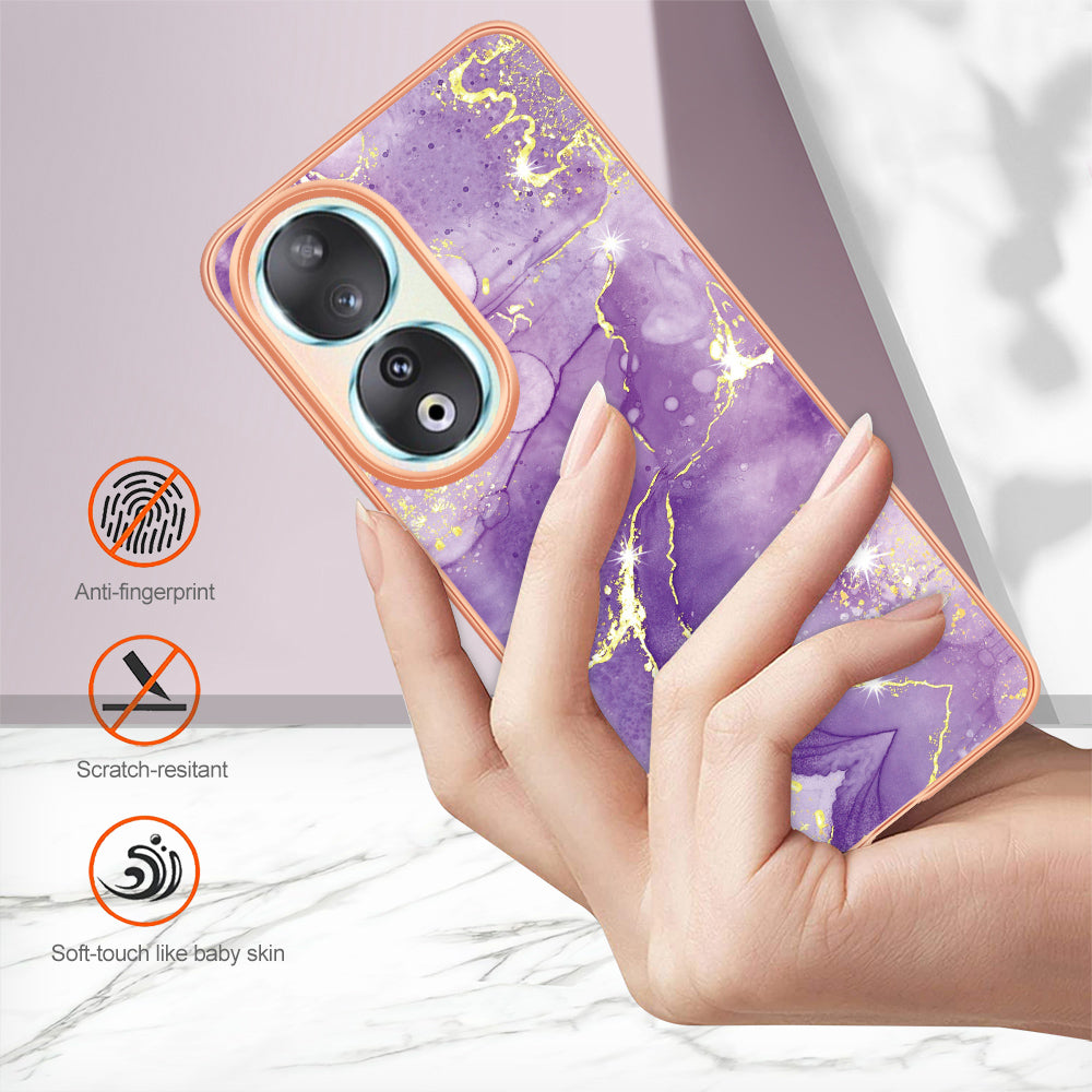 YB IMD Series-2 For Honor 90 Marble Pattern IMD Phone Case Electroplating TPU Anti-drop Cover