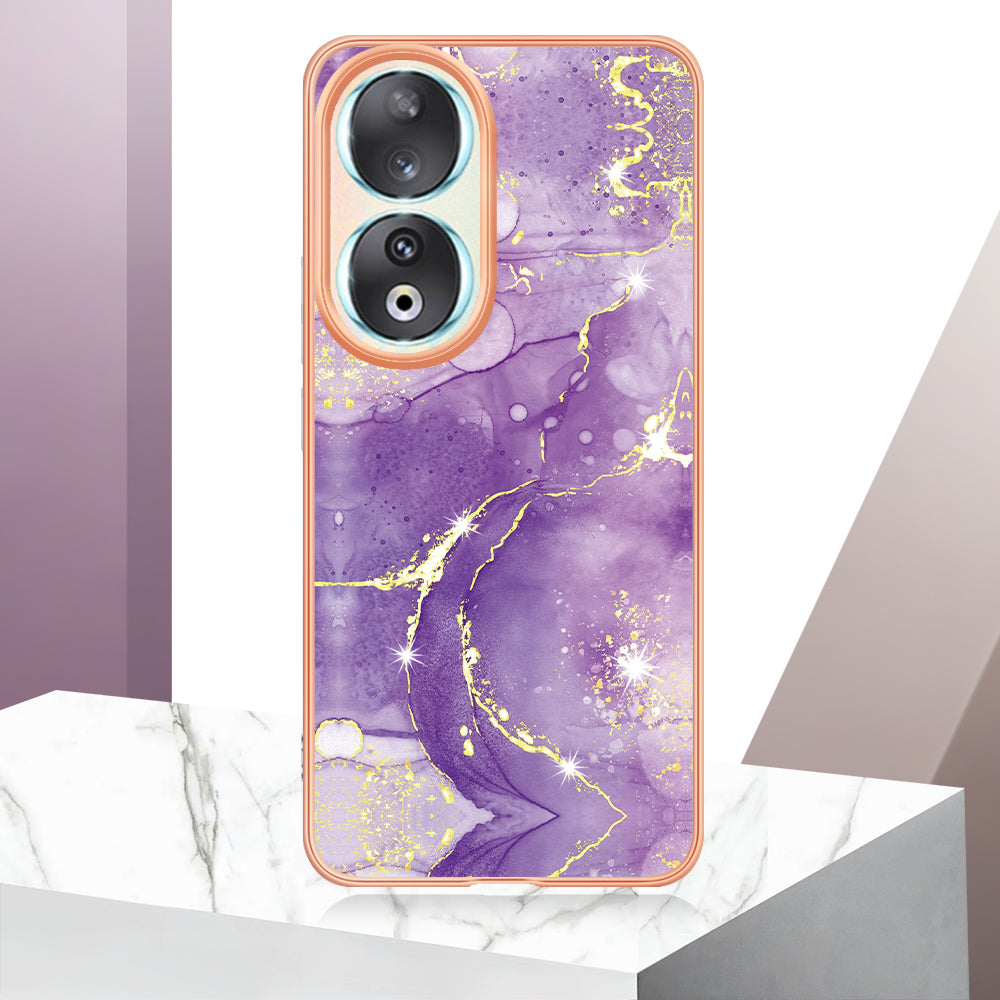 YB IMD Series-2 For Honor 90 Marble Pattern IMD Phone Case Electroplating TPU Anti-drop Cover