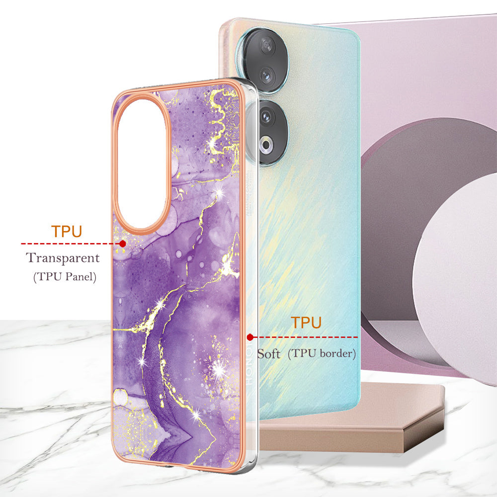 YB IMD Series-2 For Honor 90 Marble Pattern IMD Phone Case Electroplating TPU Anti-drop Cover