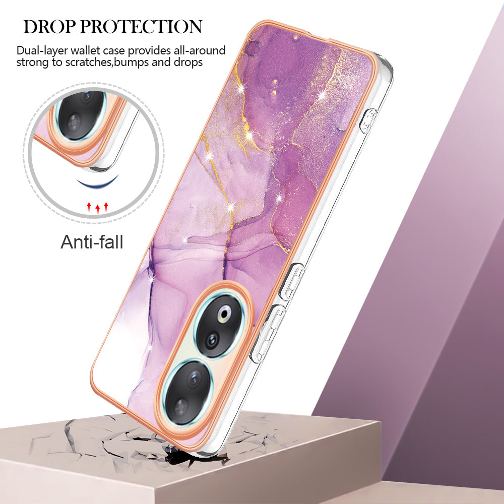 YB IMD Series-2 For Honor 90 Marble Pattern IMD Phone Case Electroplating TPU Anti-drop Cover