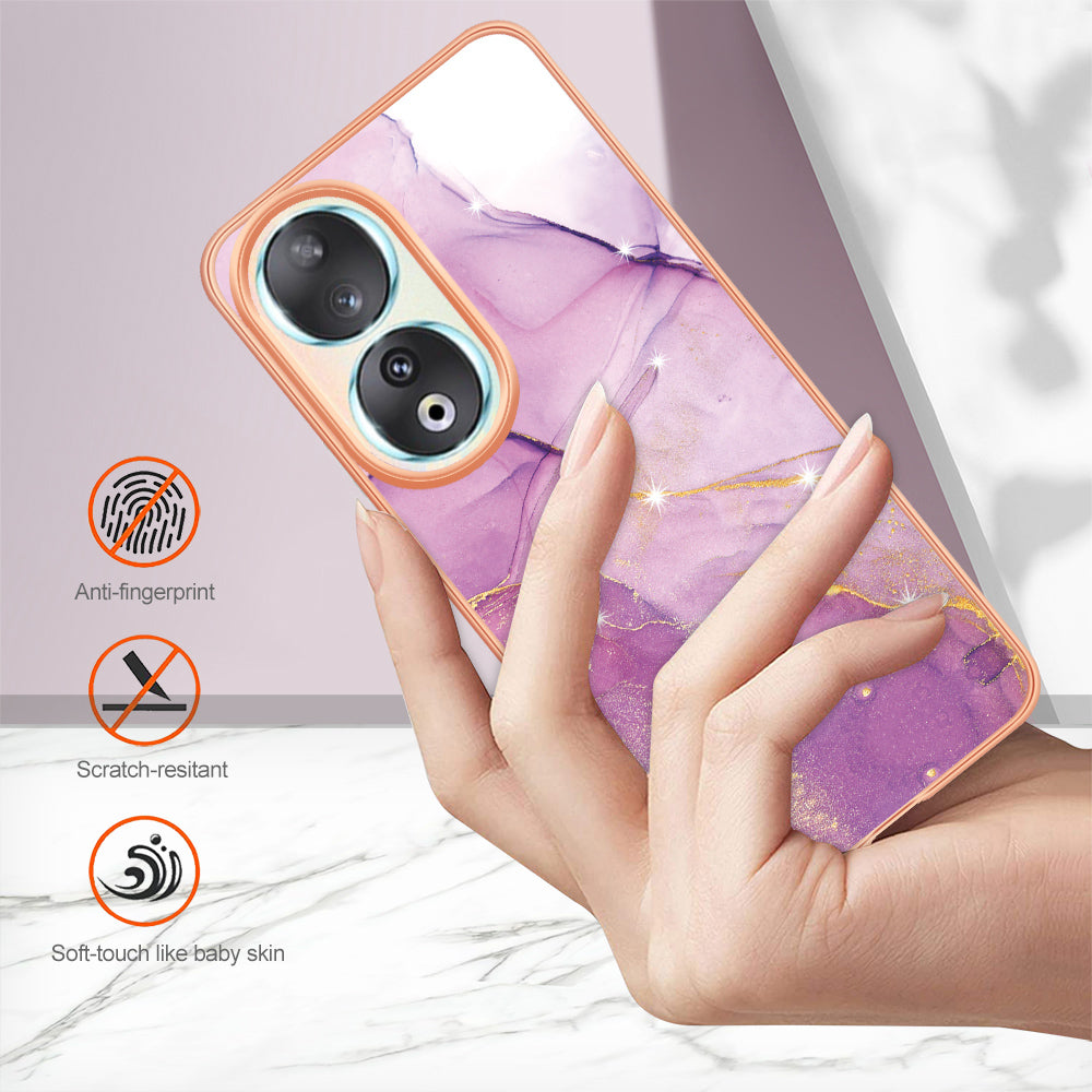 YB IMD Series-2 For Honor 90 Marble Pattern IMD Phone Case Electroplating TPU Anti-drop Cover