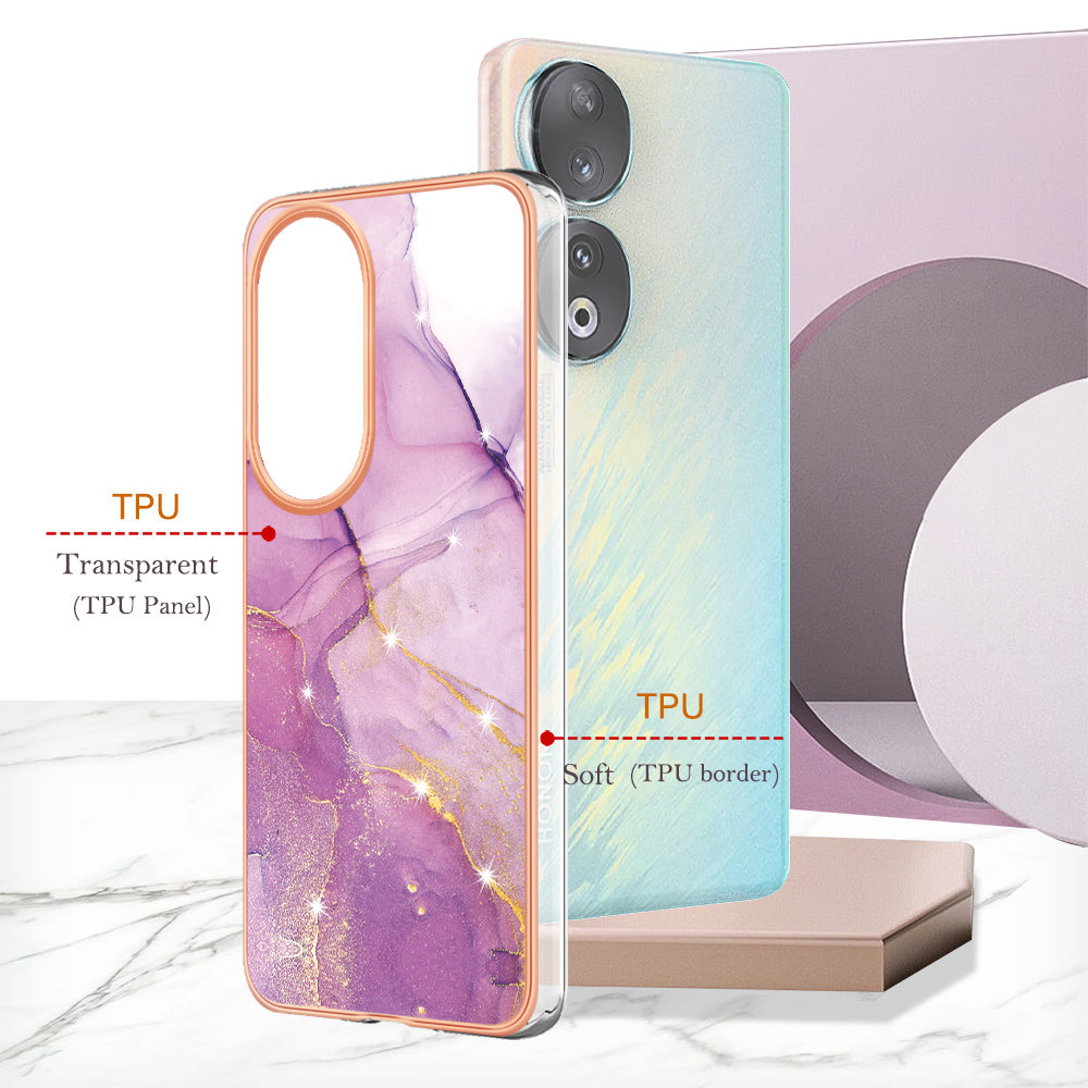 YB IMD Series-2 For Honor 90 Marble Pattern IMD Phone Case Electroplating TPU Anti-drop Cover