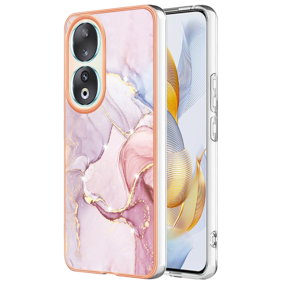 YB IMD Series-2 For Honor 90 Marble Pattern IMD Phone Case Electroplating TPU Anti-drop Cover