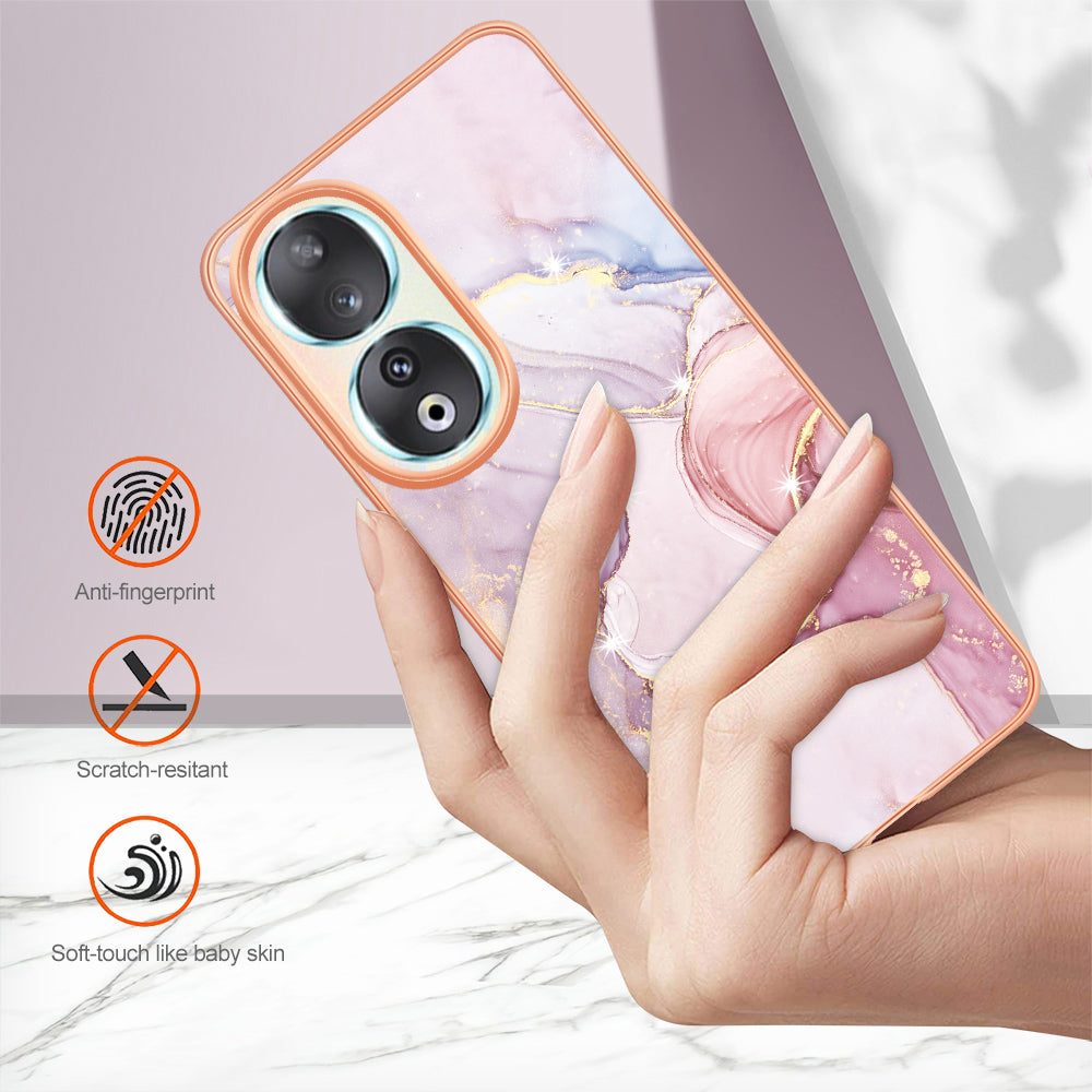 YB IMD Series-2 For Honor 90 Marble Pattern IMD Phone Case Electroplating TPU Anti-drop Cover