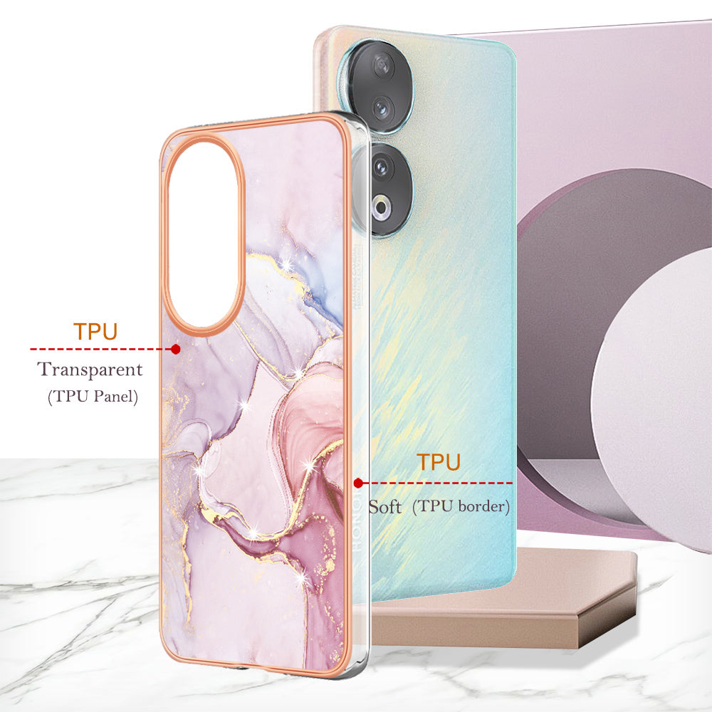 YB IMD Series-2 For Honor 90 Marble Pattern IMD Phone Case Electroplating TPU Anti-drop Cover