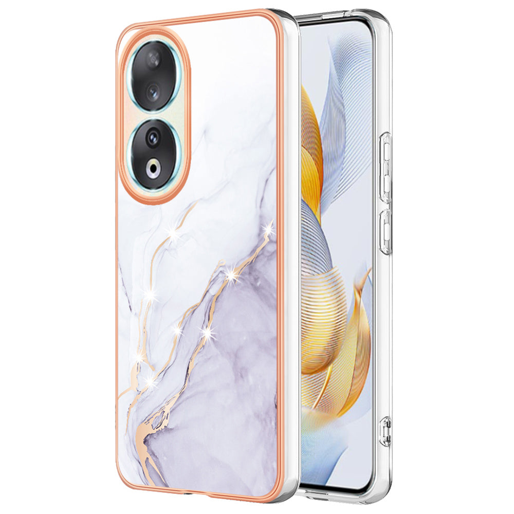 YB IMD Series-2 For Honor 90 Marble Pattern IMD Phone Case Electroplating TPU Anti-drop Cover