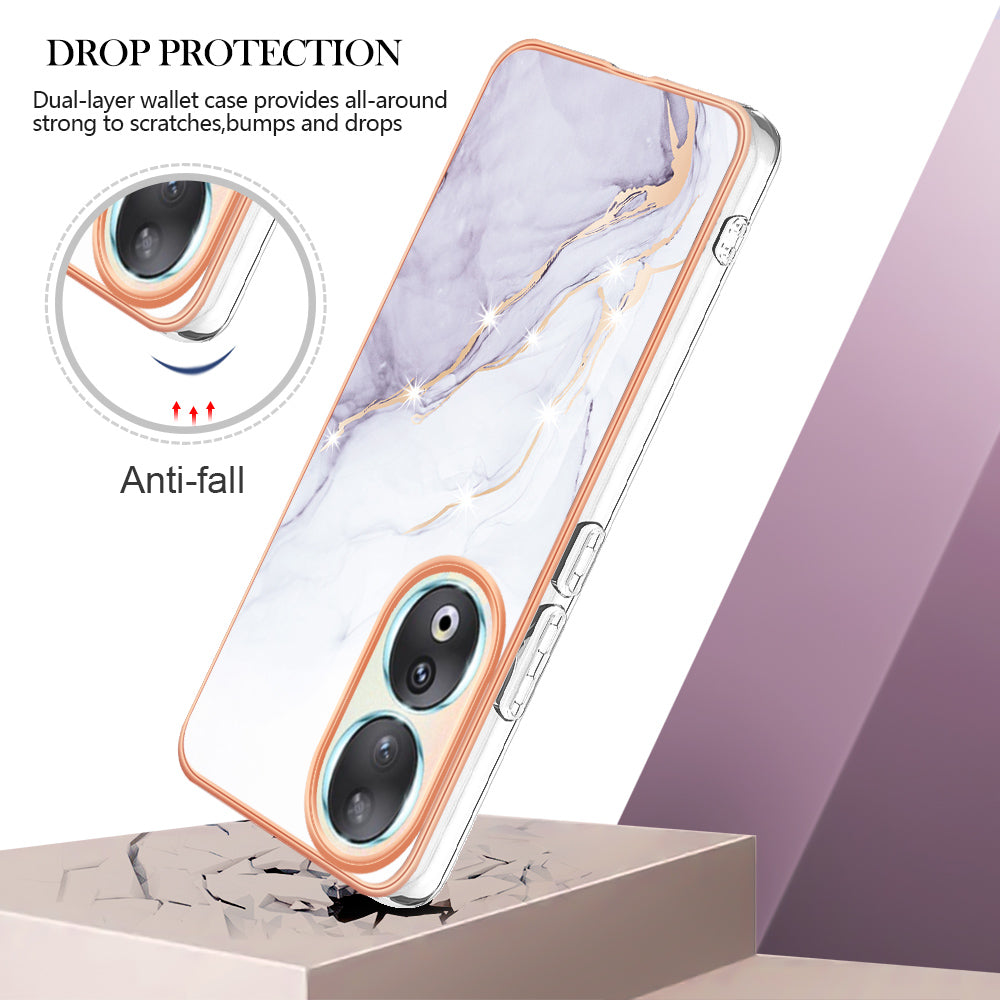 YB IMD Series-2 For Honor 90 Marble Pattern IMD Phone Case Electroplating TPU Anti-drop Cover
