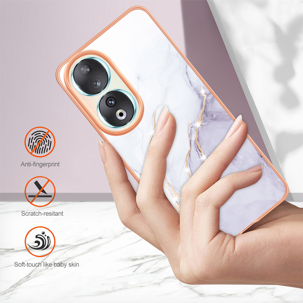 YB IMD Series-2 For Honor 90 Marble Pattern IMD Phone Case Electroplating TPU Anti-drop Cover