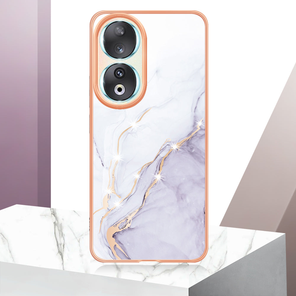 YB IMD Series-2 For Honor 90 Marble Pattern IMD Phone Case Electroplating TPU Anti-drop Cover
