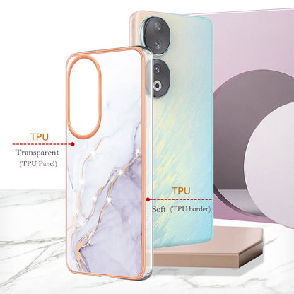 YB IMD Series-2 For Honor 90 Marble Pattern IMD Phone Case Electroplating TPU Anti-drop Cover