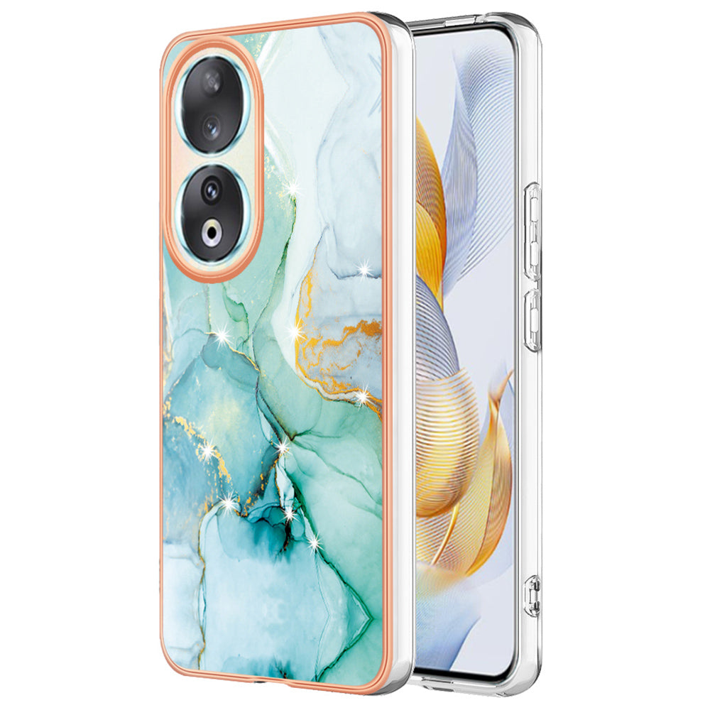 YB IMD Series-2 For Honor 90 Marble Pattern IMD Phone Case Electroplating TPU Anti-drop Cover