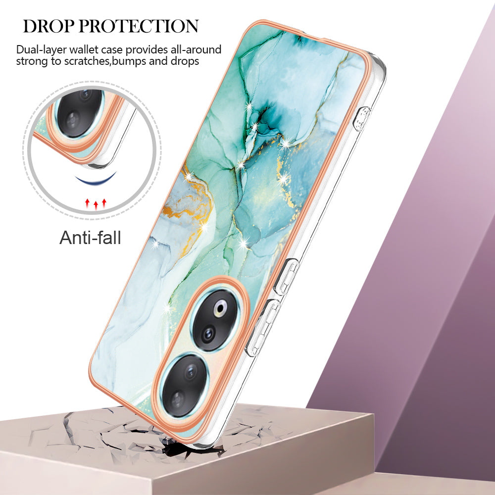 YB IMD Series-2 For Honor 90 Marble Pattern IMD Phone Case Electroplating TPU Anti-drop Cover