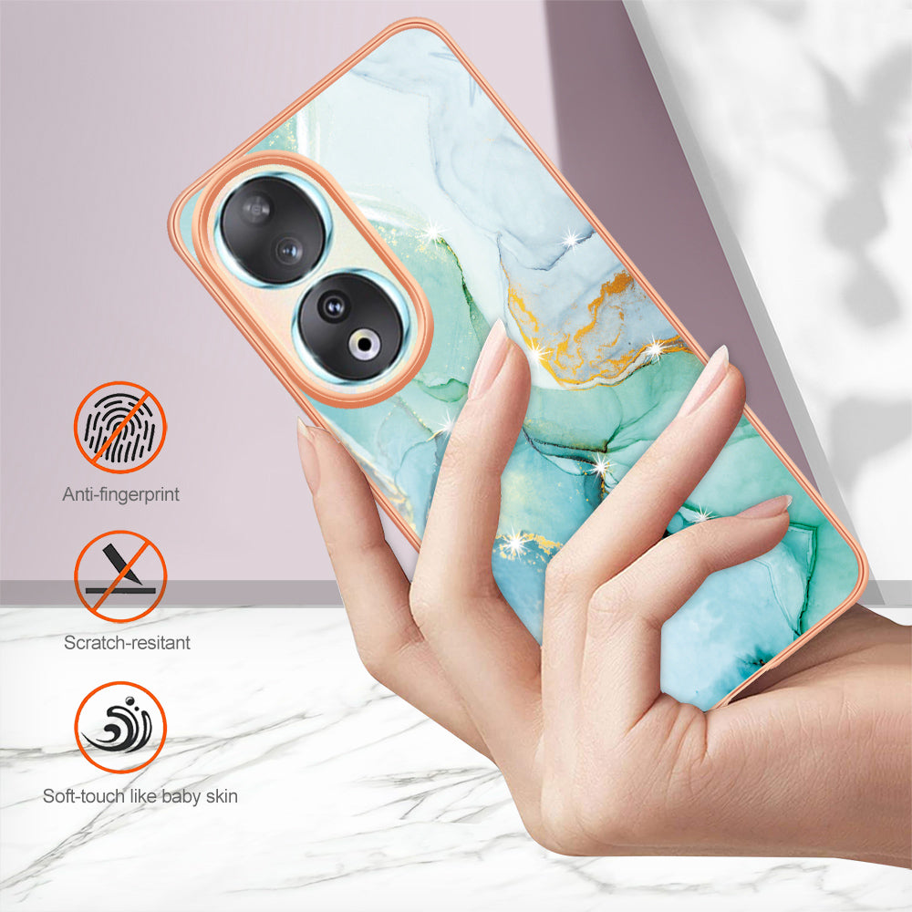 YB IMD Series-2 For Honor 90 Marble Pattern IMD Phone Case Electroplating TPU Anti-drop Cover