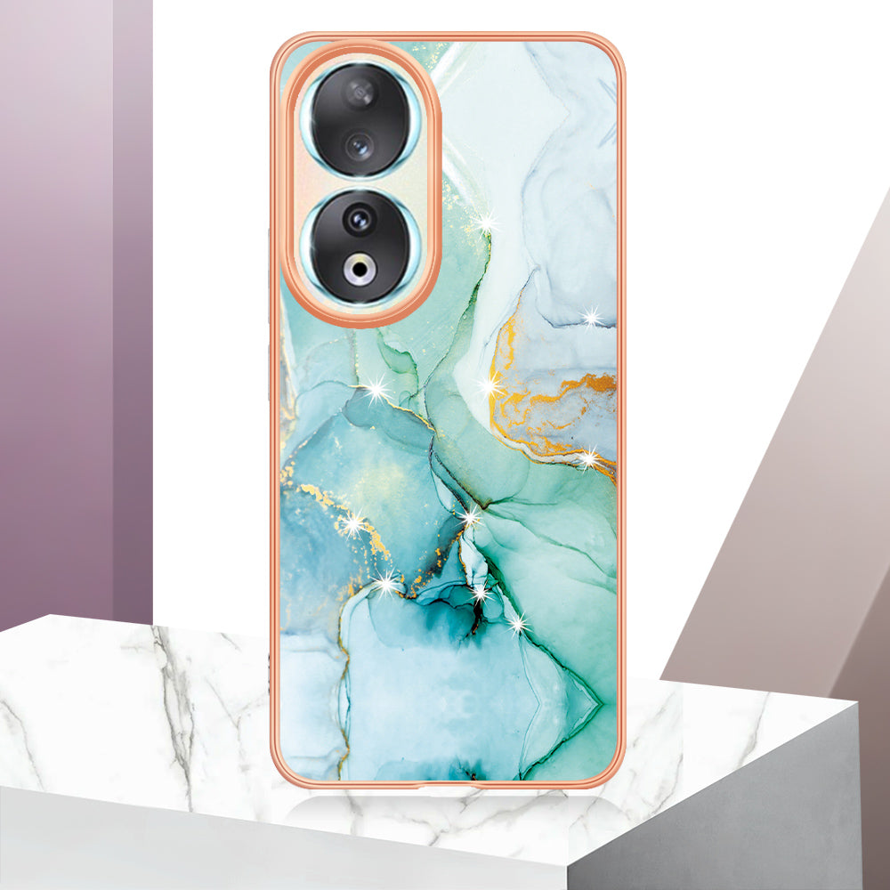 YB IMD Series-2 For Honor 90 Marble Pattern IMD Phone Case Electroplating TPU Anti-drop Cover