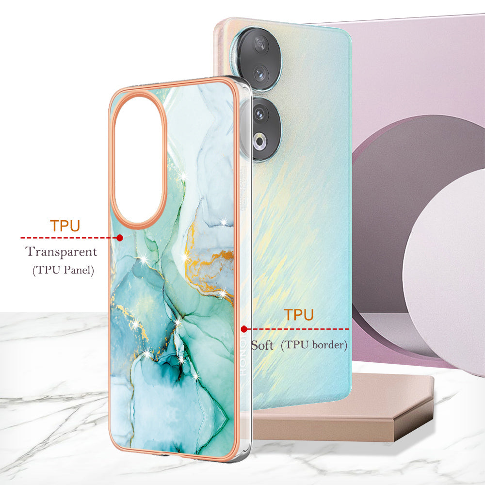 YB IMD Series-2 For Honor 90 Marble Pattern IMD Phone Case Electroplating TPU Anti-drop Cover