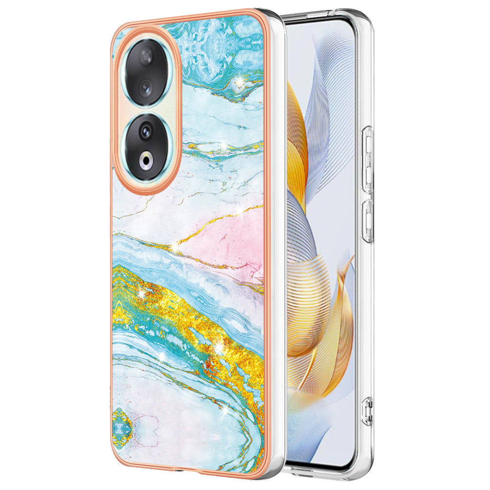 YB IMD Series-2 For Honor 90 Marble Pattern IMD Phone Case Electroplating TPU Anti-drop Cover