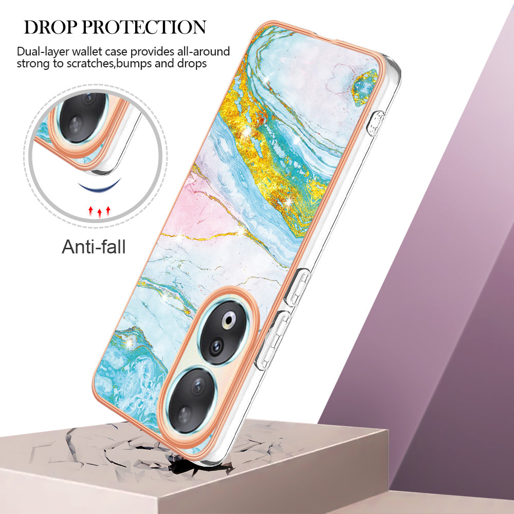 YB IMD Series-2 For Honor 90 Marble Pattern IMD Phone Case Electroplating TPU Anti-drop Cover