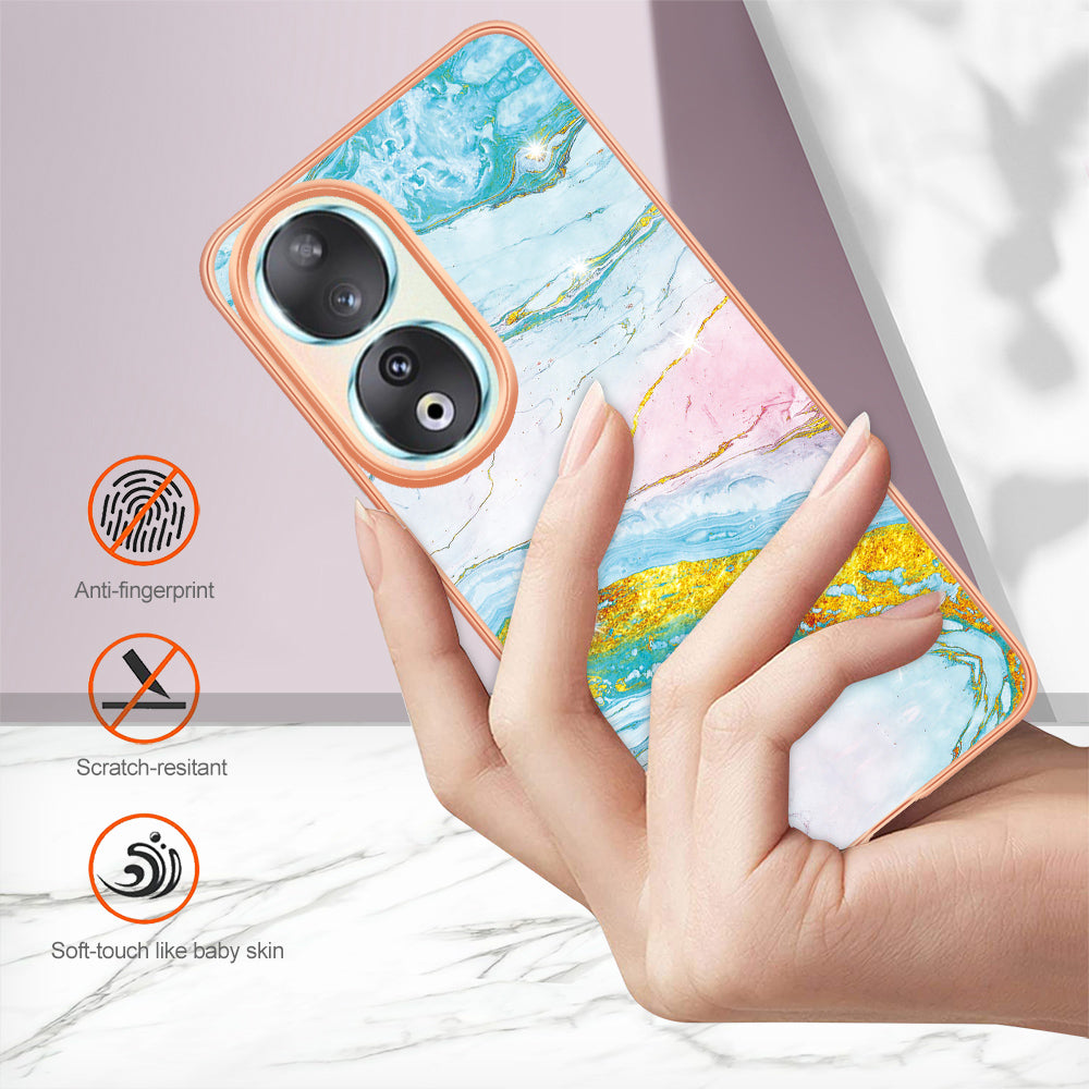 YB IMD Series-2 For Honor 90 Marble Pattern IMD Phone Case Electroplating TPU Anti-drop Cover