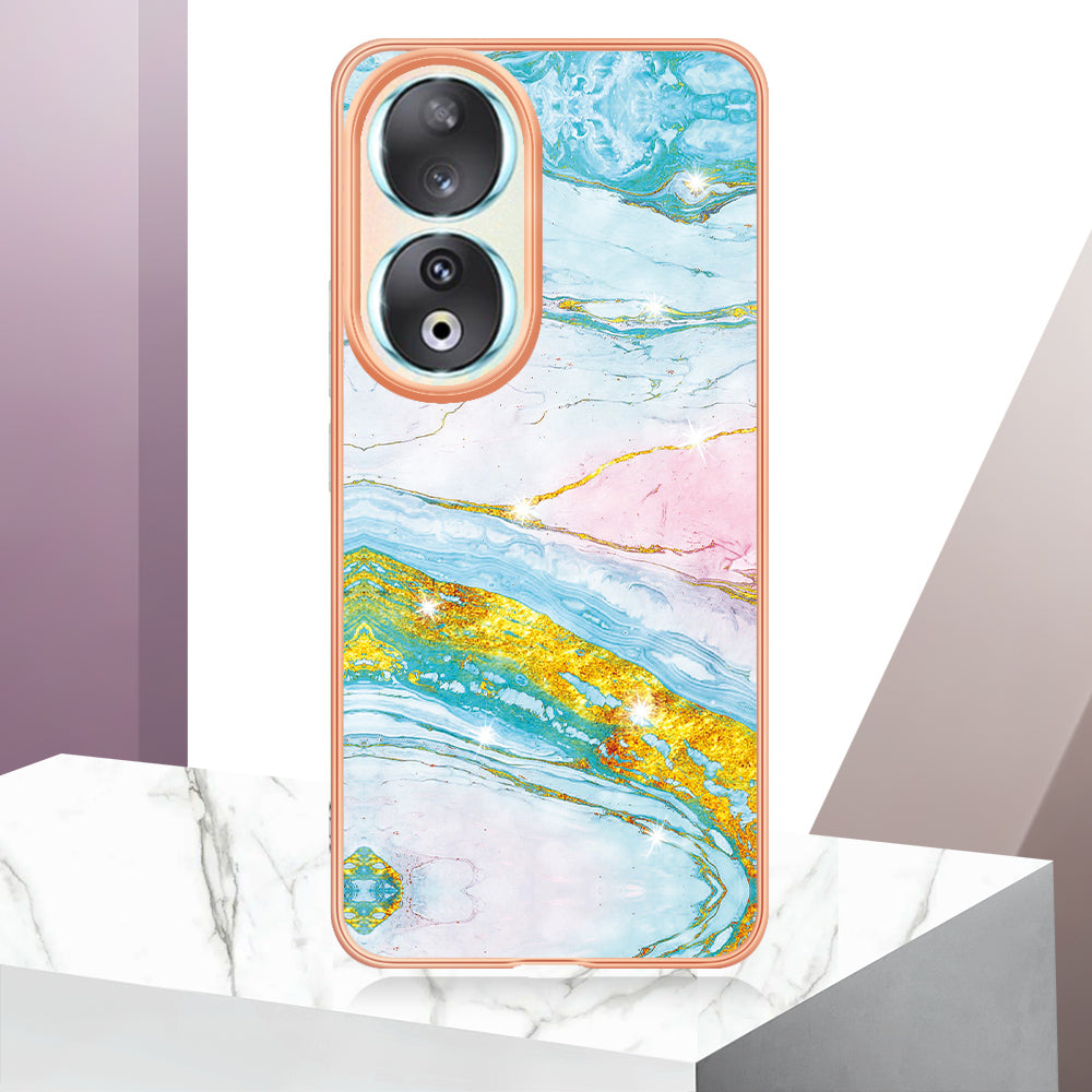 YB IMD Series-2 For Honor 90 Marble Pattern IMD Phone Case Electroplating TPU Anti-drop Cover