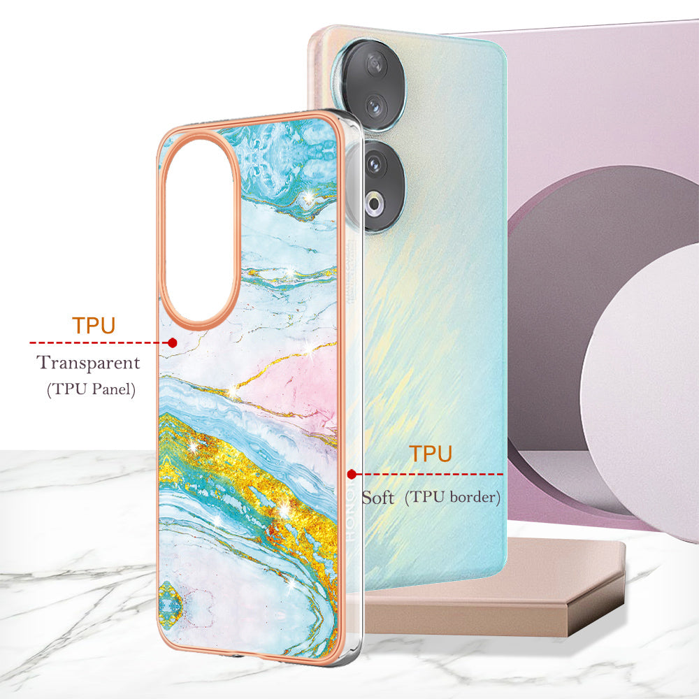 YB IMD Series-2 For Honor 90 Marble Pattern IMD Phone Case Electroplating TPU Anti-drop Cover