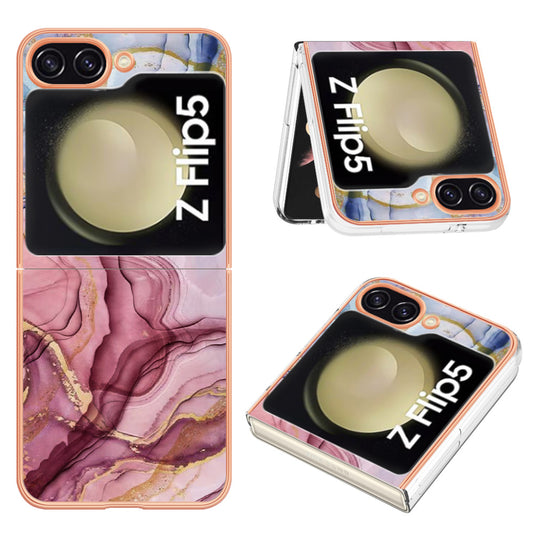 YB IMD Series-16 Style-E For Samsung Galaxy Z Flip5 5G Electroplated Phone Cover 2.0mm TPU Marble Pattern IMD Case