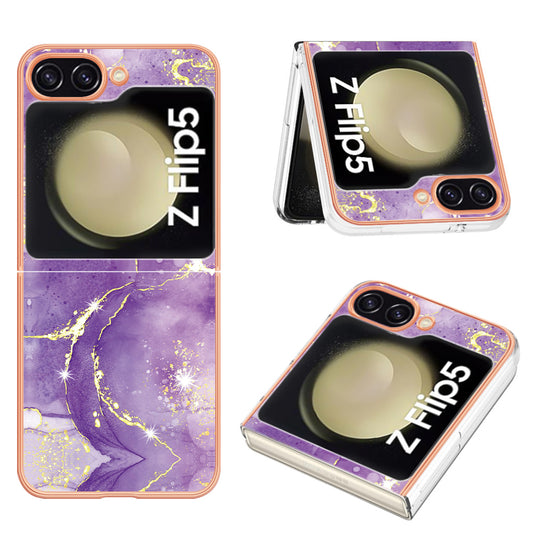 YB IMD Series-2 Electroplated Edge Phone Case for Samsung Galaxy Z Flip5 5G , Soft TPU Marble Pattern IMD Cover