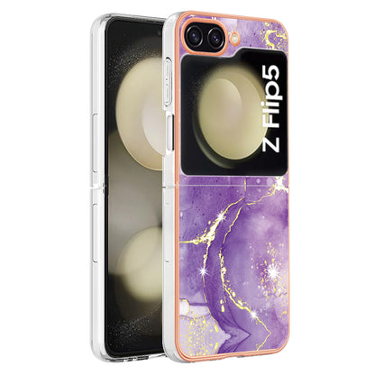 YB IMD Series-2 Electroplated Edge Phone Case for Samsung Galaxy Z Flip5 5G , Soft TPU Marble Pattern IMD Cover