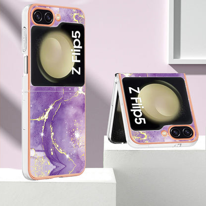 YB IMD Series-2 Electroplated Edge Phone Case for Samsung Galaxy Z Flip5 5G , Soft TPU Marble Pattern IMD Cover
