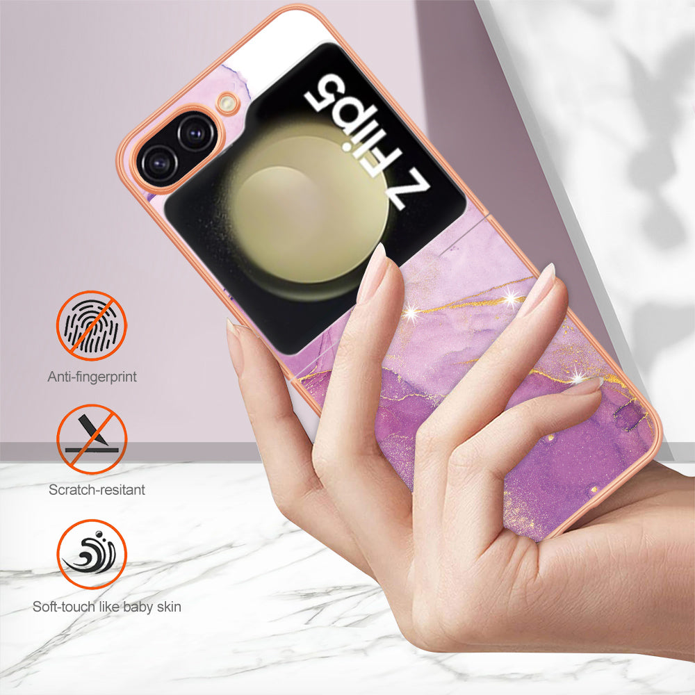 YB IMD Series-2 Electroplated Edge Phone Case for Samsung Galaxy Z Flip5 5G , Soft TPU Marble Pattern IMD Cover