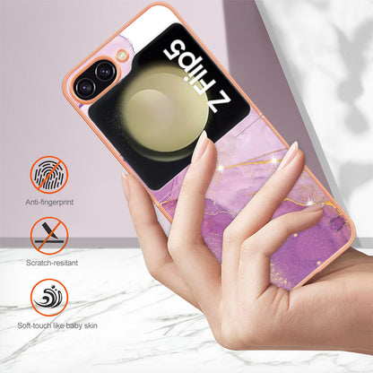 YB IMD Series-2 Electroplated Edge Phone Case for Samsung Galaxy Z Flip5 5G , Soft TPU Marble Pattern IMD Cover