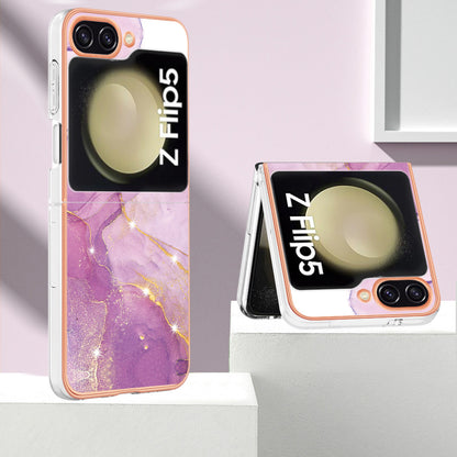 YB IMD Series-2 Electroplated Edge Phone Case for Samsung Galaxy Z Flip5 5G , Soft TPU Marble Pattern IMD Cover