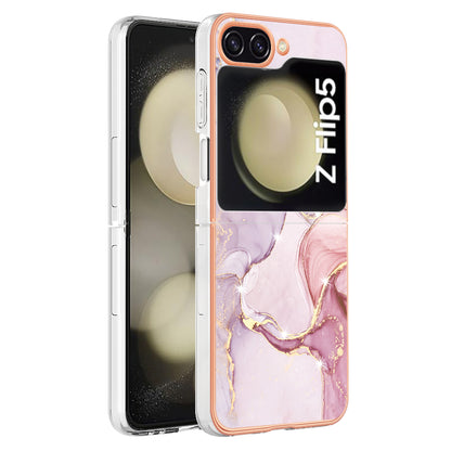 YB IMD Series-2 Electroplated Edge Phone Case for Samsung Galaxy Z Flip5 5G , Soft TPU Marble Pattern IMD Cover
