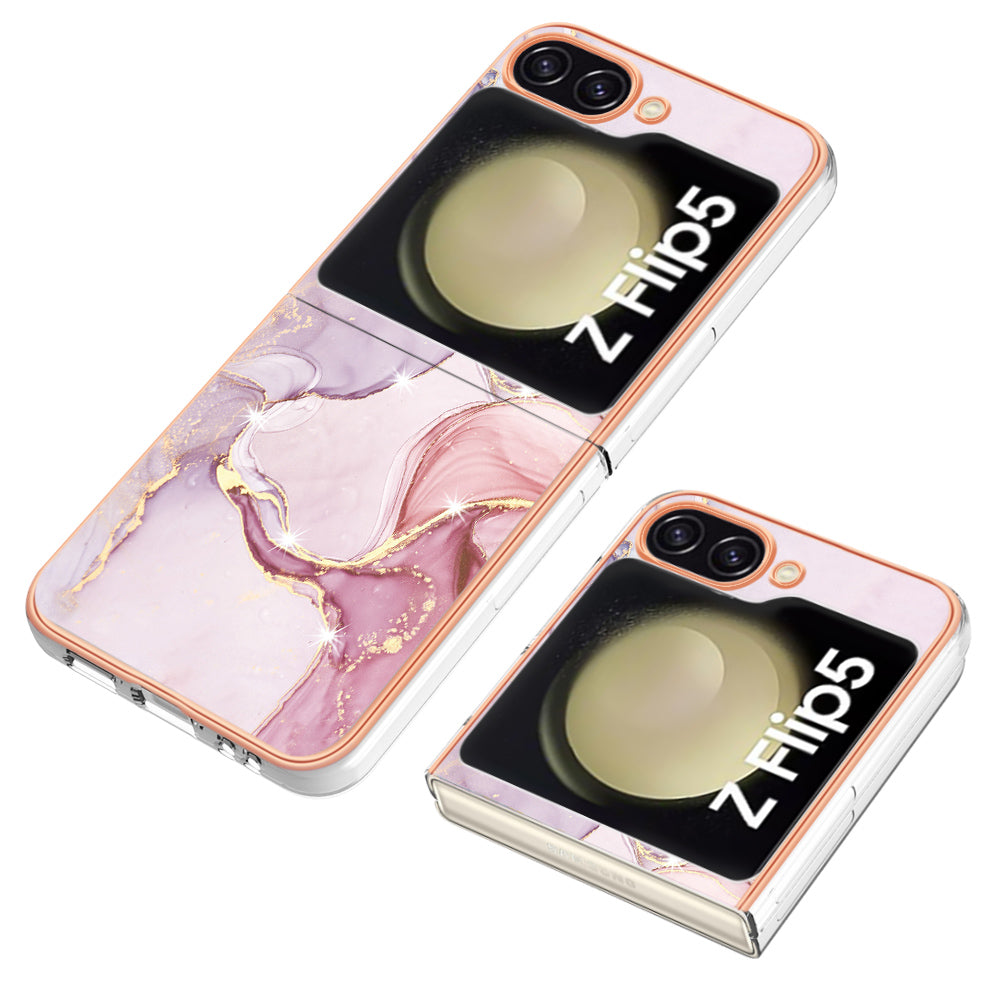 YB IMD Series-2 Electroplated Edge Phone Case for Samsung Galaxy Z Flip5 5G , Soft TPU Marble Pattern IMD Cover