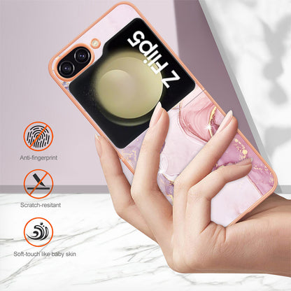 YB IMD Series-2 Electroplated Edge Phone Case for Samsung Galaxy Z Flip5 5G , Soft TPU Marble Pattern IMD Cover