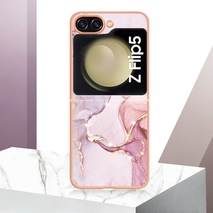 YB IMD Series-2 Electroplated Edge Phone Case for Samsung Galaxy Z Flip5 5G , Soft TPU Marble Pattern IMD Cover