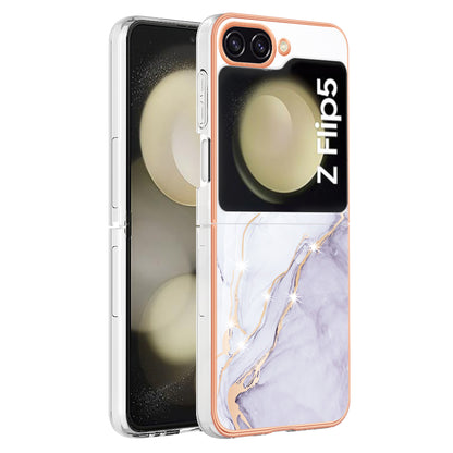 YB IMD Series-2 Electroplated Edge Phone Case for Samsung Galaxy Z Flip5 5G , Soft TPU Marble Pattern IMD Cover