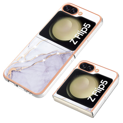 YB IMD Series-2 Electroplated Edge Phone Case for Samsung Galaxy Z Flip5 5G , Soft TPU Marble Pattern IMD Cover