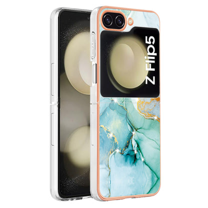 YB IMD Series-2 Electroplated Edge Phone Case for Samsung Galaxy Z Flip5 5G , Soft TPU Marble Pattern IMD Cover