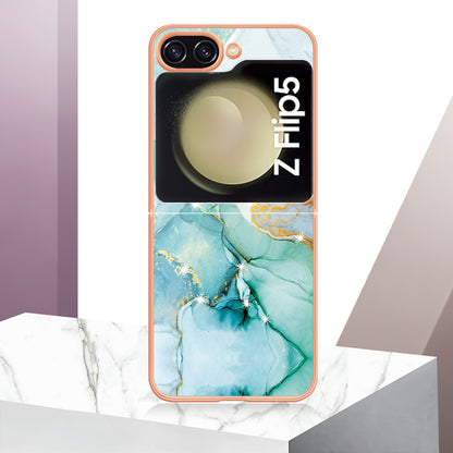 YB IMD Series-2 Electroplated Edge Phone Case for Samsung Galaxy Z Flip5 5G , Soft TPU Marble Pattern IMD Cover