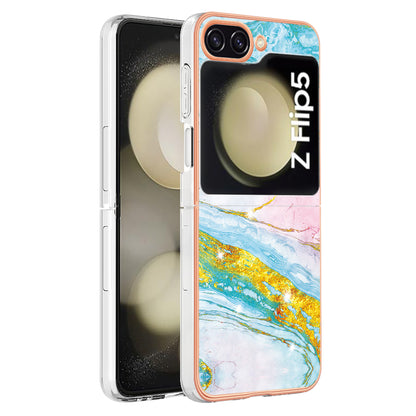 YB IMD Series-2 Electroplated Edge Phone Case for Samsung Galaxy Z Flip5 5G , Soft TPU Marble Pattern IMD Cover