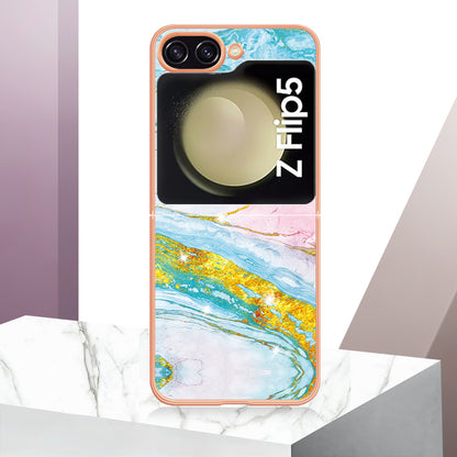 YB IMD Series-2 Electroplated Edge Phone Case for Samsung Galaxy Z Flip5 5G , Soft TPU Marble Pattern IMD Cover